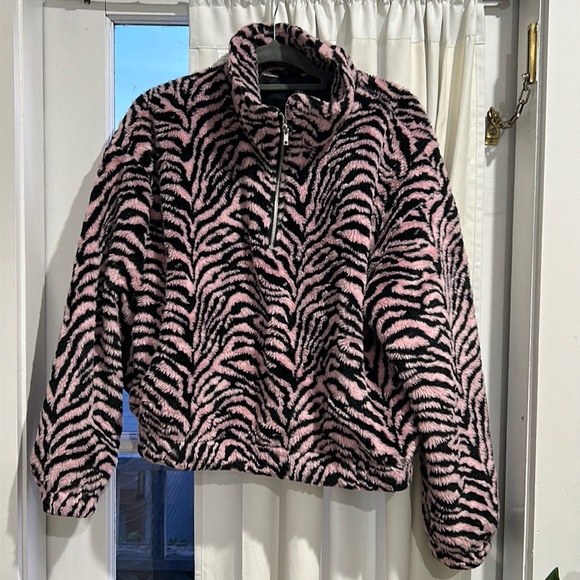 Fuzzy Pink Zebra Quarter Zip - Picture 1 of 5
